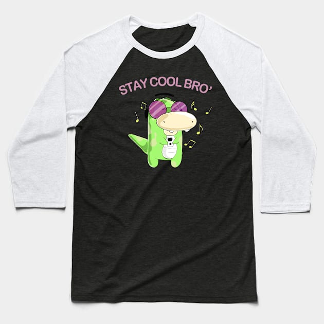 Funny Music Dinosaur Kids Gift Baseball T-Shirt by Foxxy Merch